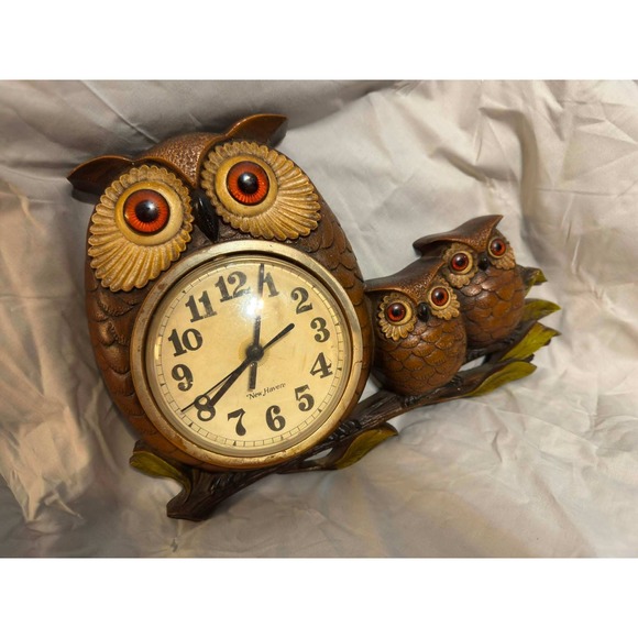New Haven Other - Tested Vintage New Haven Owl Family Wall Clock 1970s